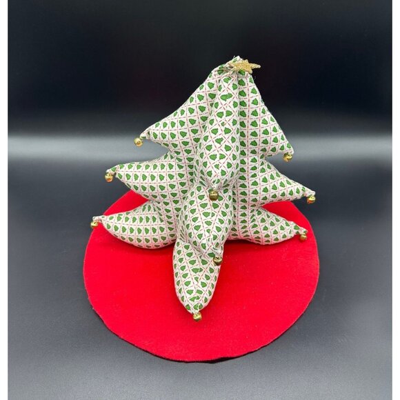 Handmade Other - Vintage Christmas Tree Handmade Fabric Tabletop Display Retro White Green Bells